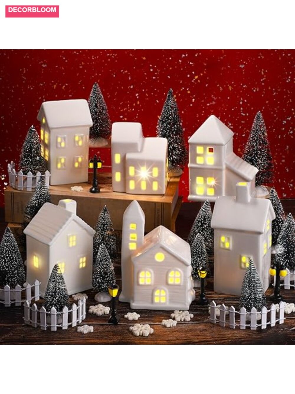 39 Pc LED Lighted Ceramic Winter Village Figurine Set Holiday Decor